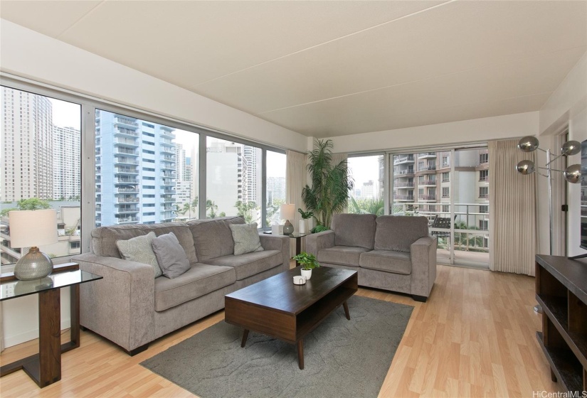 Living area with large sofa bed