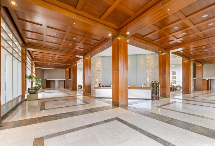 Gracious lobby with concierge service and seating areas for guests