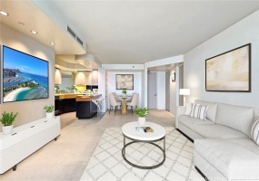 Enhanced living room, kitchen, dining area