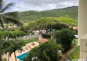 Looking down to the pool and rec deck