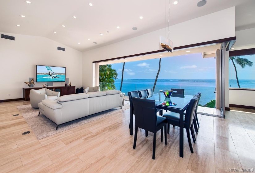 Enjoy your favorite game or show with the built-in surround sound theater system that will make you feel like you're at the movies.  Fleetwood glass sliding pocket doors and glass Invisirail railings bring Hawaii's beauty into your home.