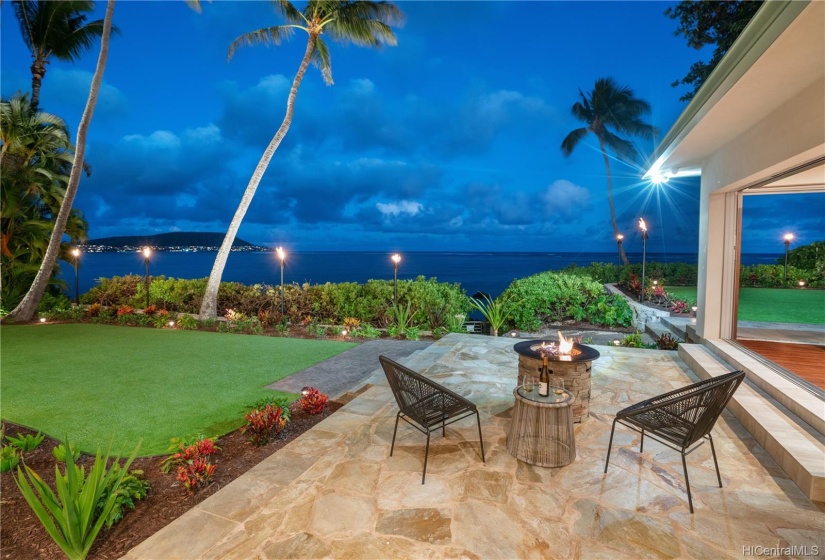 Enjoy the sunset, accentuated by 7 gas light tiki torches and a fire pit, from your private piece of paradise.