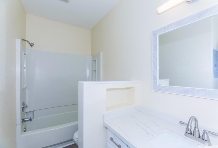 Full Bathroom with new cabinets & newly glazed bathtub with new fixtures