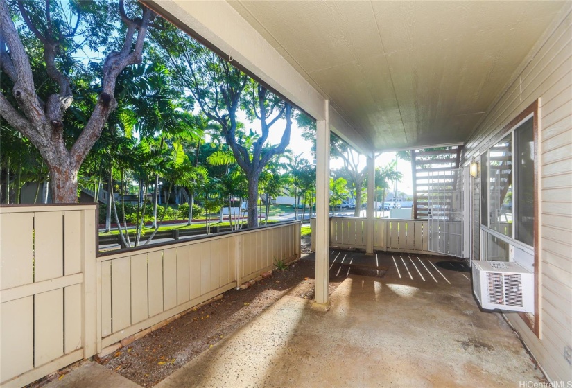 Standing at your storage door looking into your covered lanai