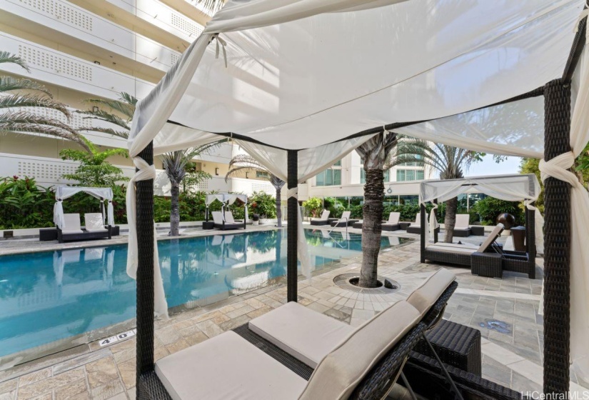 covered pool lounging areas