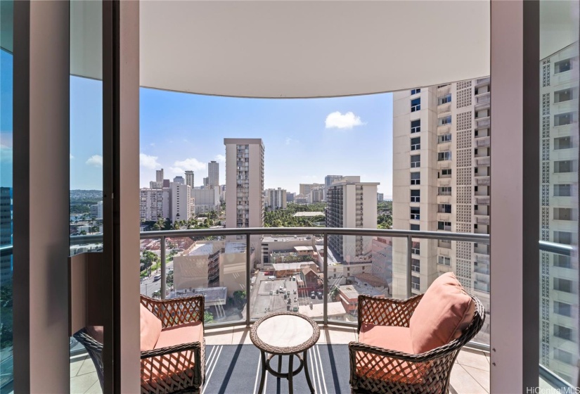large lanai with ala wai canal city and ocean views