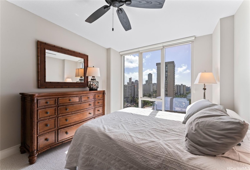 Primary bedroom with city view