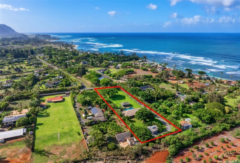 Aerial view of two acres lot close to beach