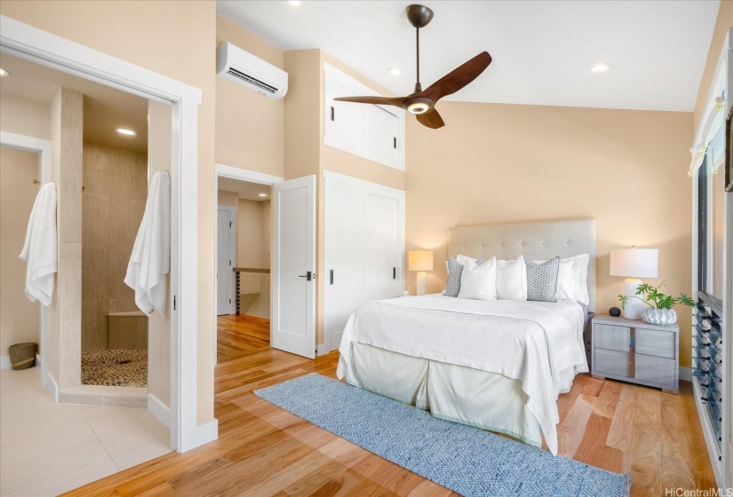 Completely redesigned, large, ensuite bathroom includes a walk-in shower, separate water closet.