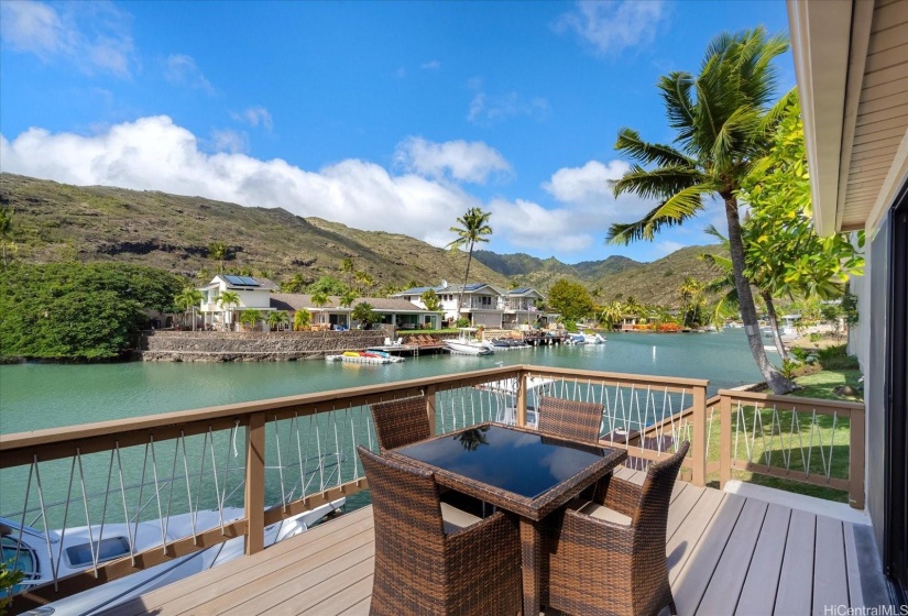 A wonderful outdoor dining area from an open deck with mountain views.