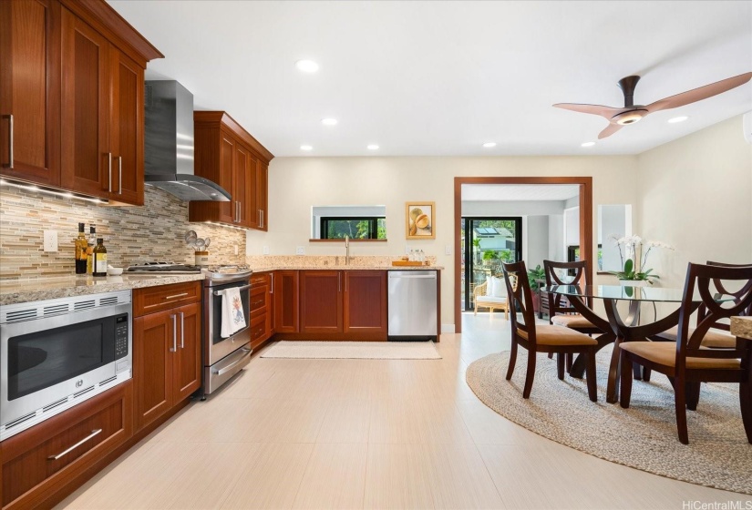 A fabulous kitchen boasting quality materials and appliances.
