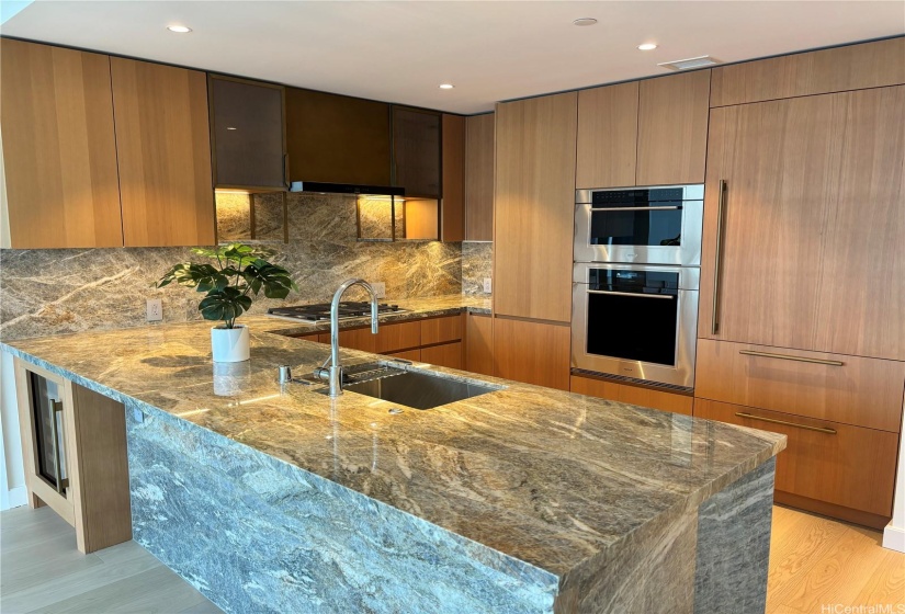 Kitchen w/Wolf Gas Cooktop, Oven, Microwave and Subzero Refrigerator & Freezer