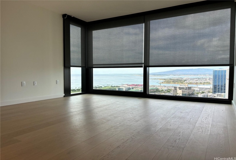 Living Room w/Custom Automatic Window Shades