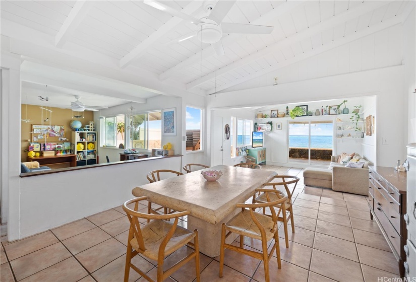 Dining room with ocean breezes and high ceilings.