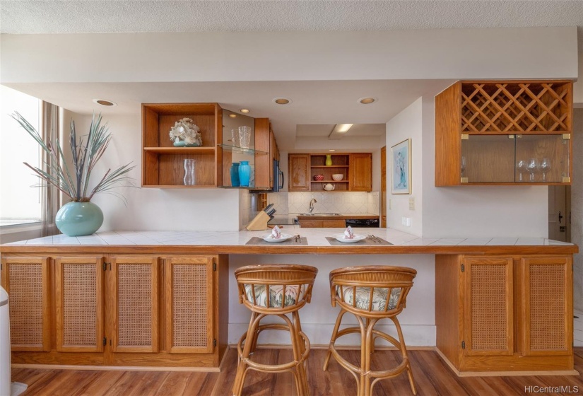 Dinner for two!  Another look at the kitchen pass-through counter from the living room side.