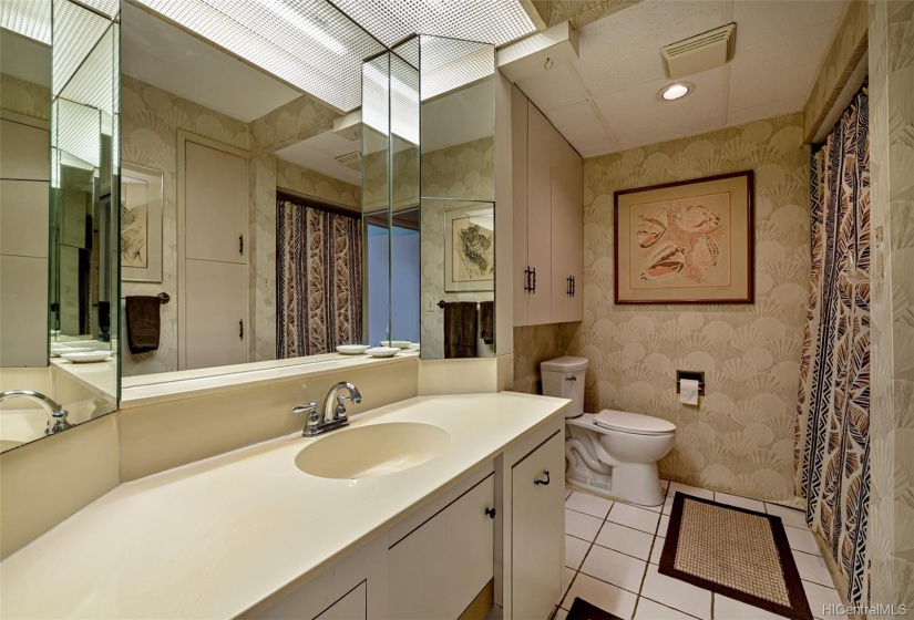 There's a lot of cabinet and drawer space in the bathroom.  In addition to what you see in the photo, there are two large cabinet spaces just outside the photo to the right that you can see in the mirror above the sink.