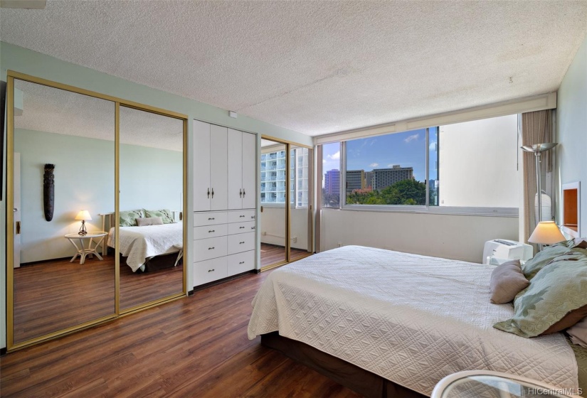 In addition to a great view of the ocean just across the street, the bedroom has two large closets and built-in drawer space.  There's enough room for a dresser, but you don't need it with all of the built-ins.