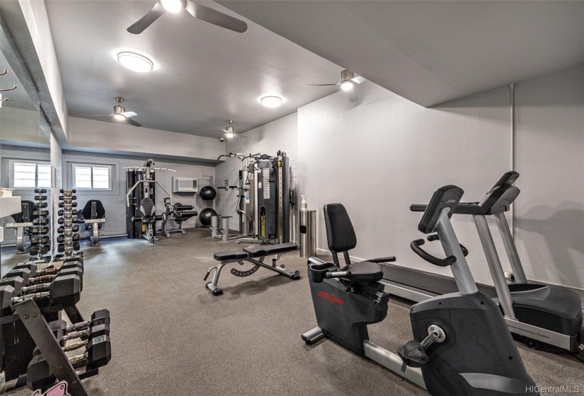 The Foster Tower gym is sparkling clean and features modern exercise equipment.  Conveniently located right next door to the sauna.  Other amenities not pictured are surf board storage, bike room, meeting room, coin operated laundry, guest parking, 24-hour security, and convenience carts to use after those Costco runs or big shopping days.