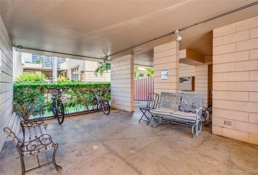 Bicycle rack and sitting area