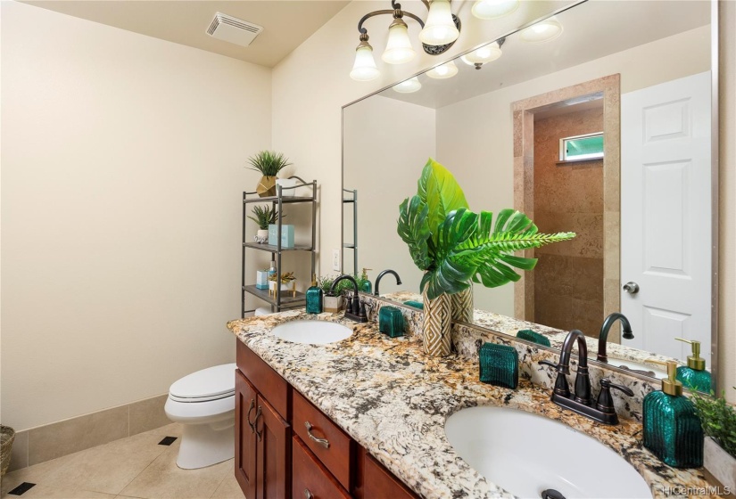 Master Bathroom with Massive Walk-In Shower that has two Shower Heads!