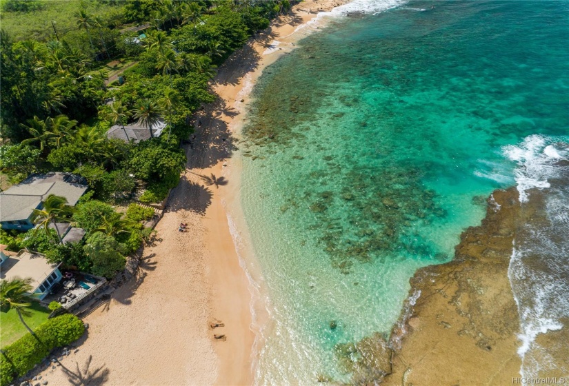 The Blue Lagoon with its emerald blue waters and protective reef. Perfect for all year swimming even when there is surf.