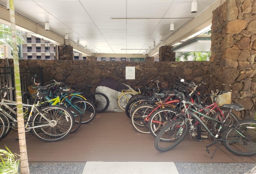 Bike storage area. Waikiki is the perfect place to bike around.