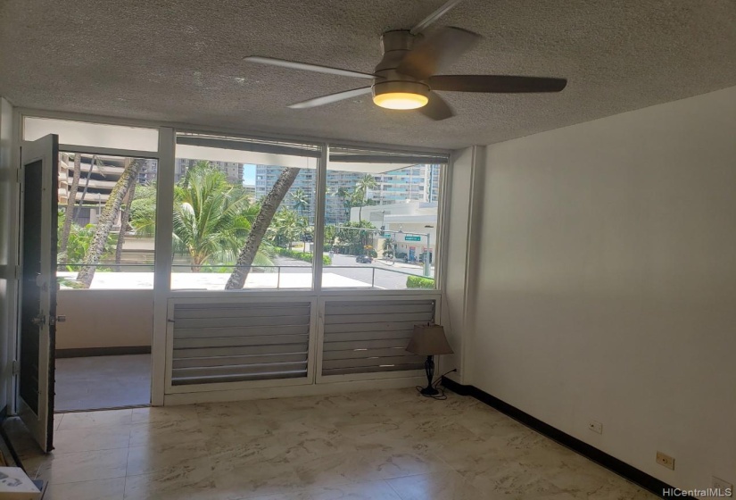 walk into the living room with beautiful new tiled flooring.