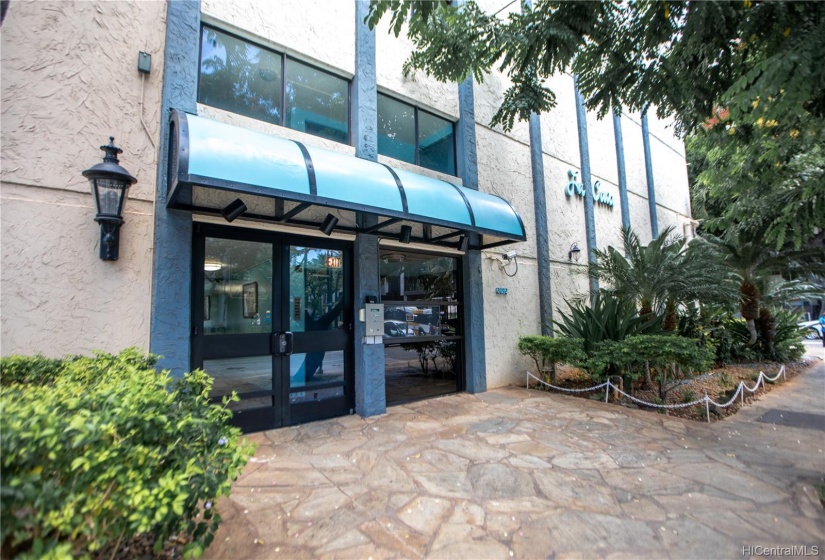 Main entrance is on Kuhio Ave. La Casa is a secured building with security cameras, key fob entry, keyed elevator, and resident manager. across the corner is Dean & Deluca and Island Country Markets at the Ritz-Carlton Residences.