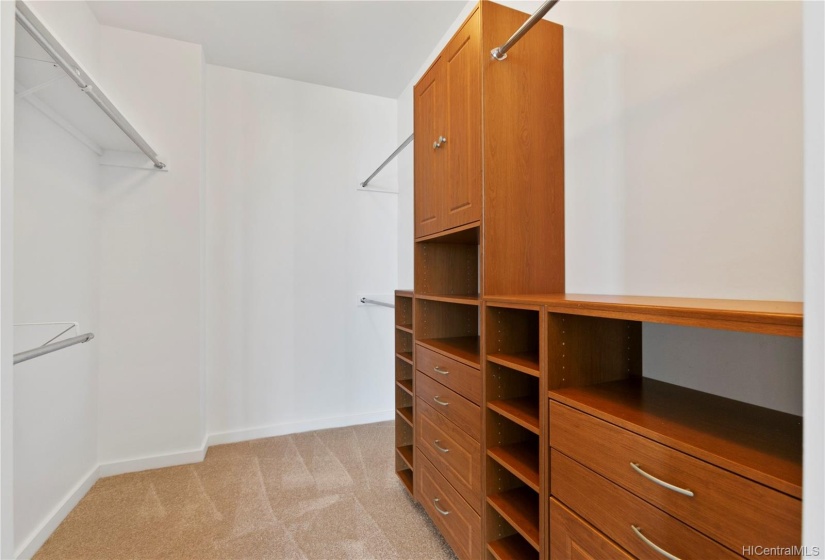 Custom walk in closet in primary bedroom.